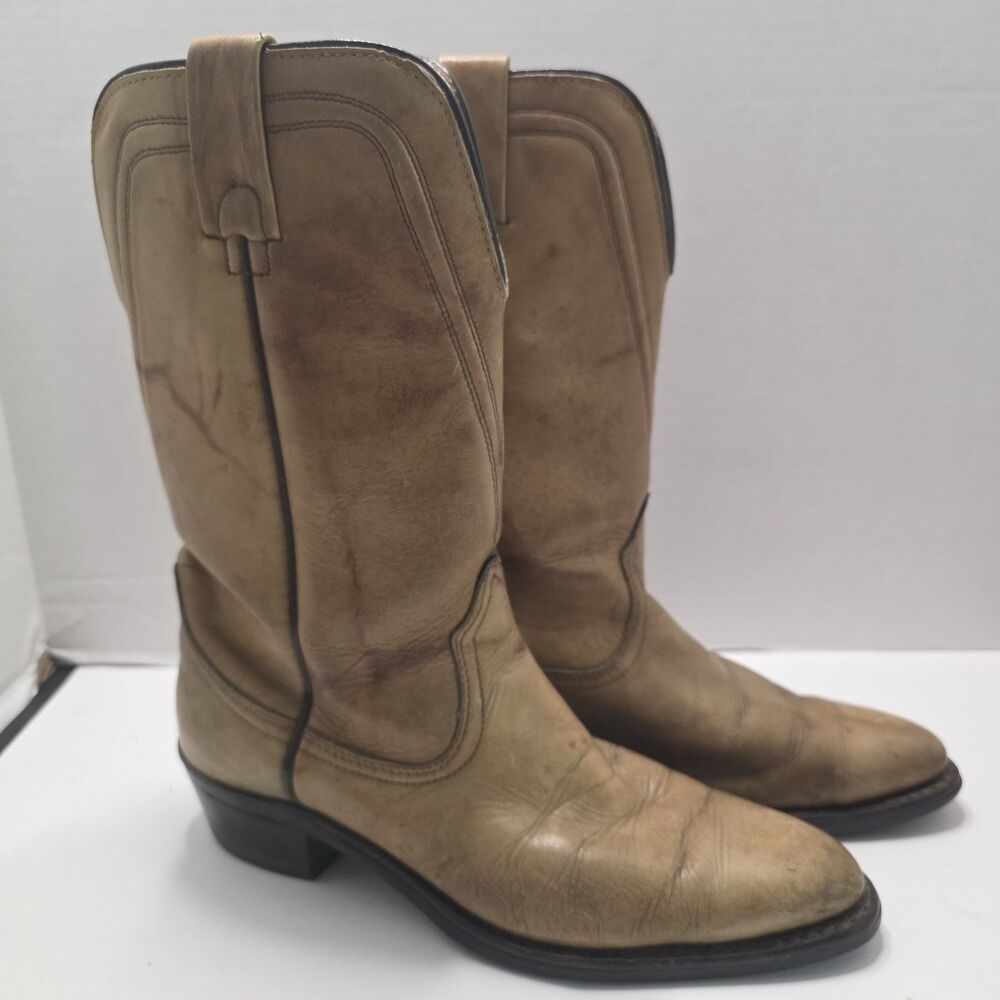 TEXAS Cowboy Boots Women’s 8.5N Tan Leather USA Western Hypalon Soles
